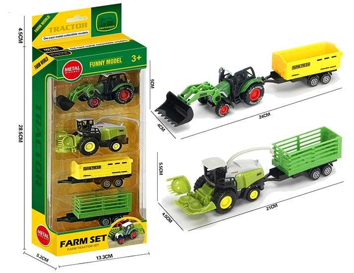 Набір спецтехніки 955-242 (96/2) металопластик, трактор+комбайн, навісне обладнання, 2 знімні причепи, в коробці
