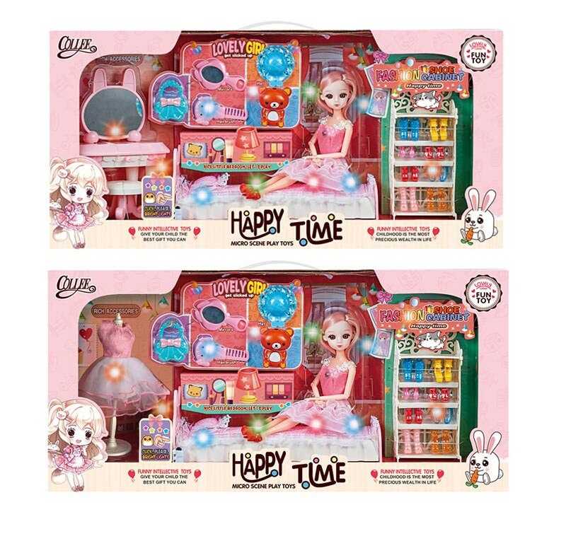 Лялька 2027-24 (12) 2 види, 30 см, шарнірні суглоби, імітація скляних очей, підсвічування, аксесуари, меблі, в коробці