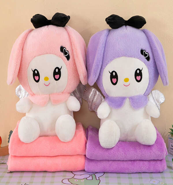 М`яка іграшка M 18274 (50) 2 види, герой, висота 43см, сидяча, бантик, плед: 175х105 см