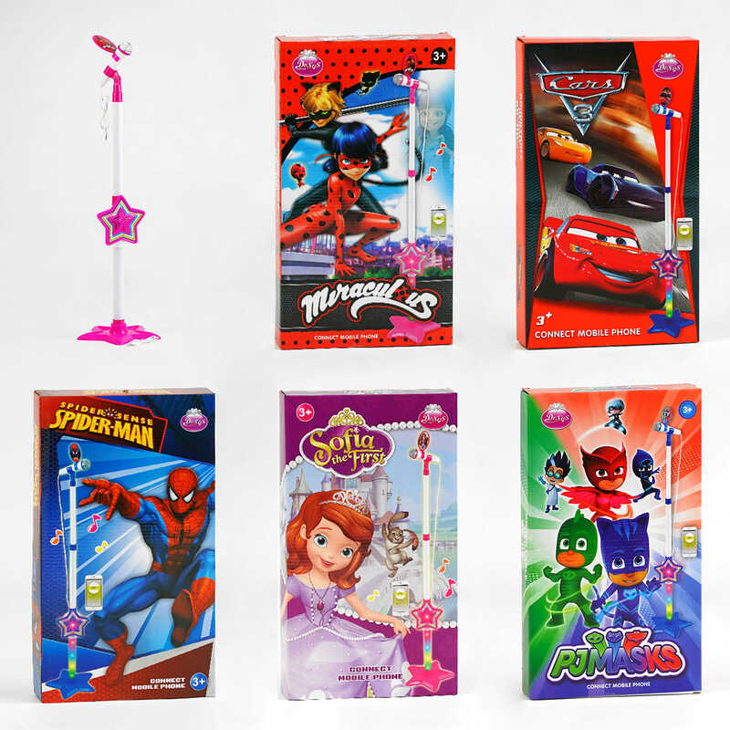 Мікрофон DS 002-1 B/V/S/T/E (60/2) 5 видів, підсвічування, можливість під’єднання телефона, в коробці, ВИДАЄТЬСЯ МІКС