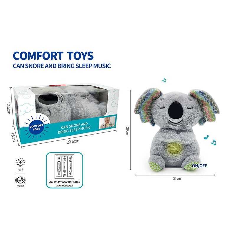 Інтерактивна іграшка 853-4 (48) “Коала”, висота: 29 см, нічник, сплюшка, підсвічується, музика, дихає, на батарейках, для сну, в коробці