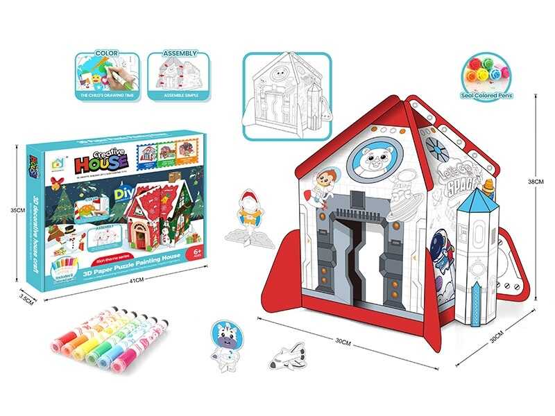 Пазли 3D "Космічна ракета" 1002 (48/2) картонні, розмальовка, 6 маркерів, в коробці