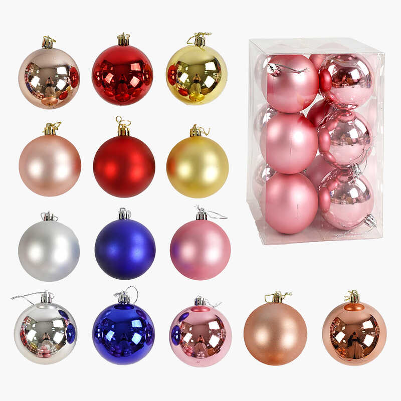 Новорічні прикраси C 67646 (32) 12 штук, кульки, D = 7,5 см, у слюді, ВИДАЄТЬСЯ МІКС ВИДІВ