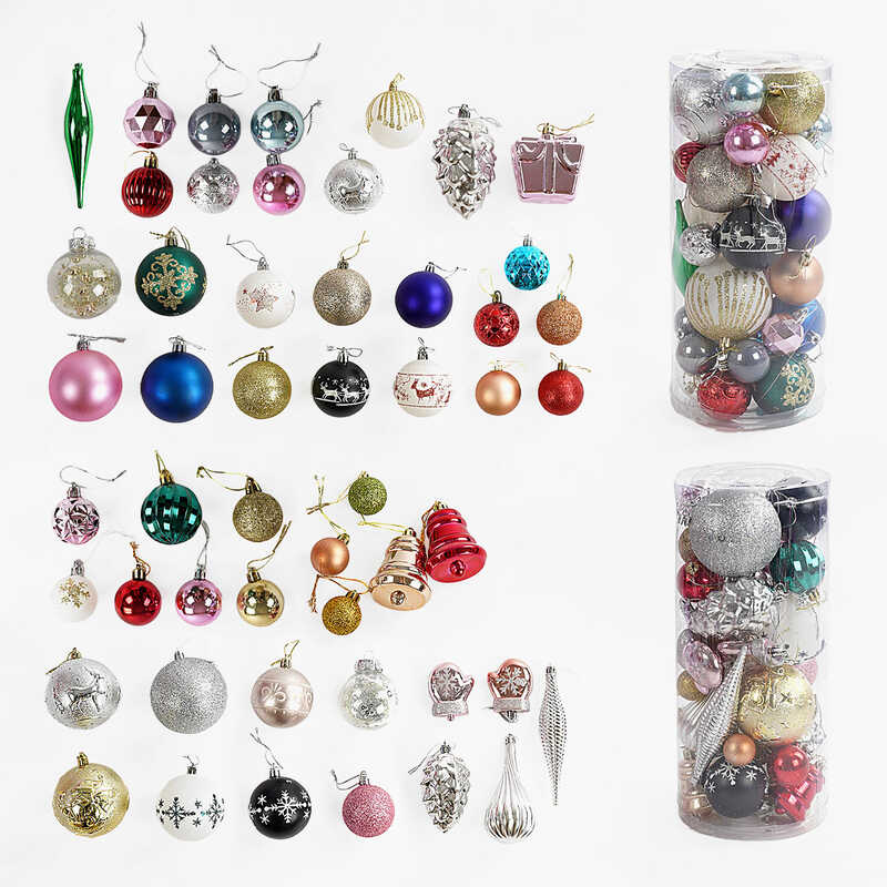 Новорічні прикраси C 67966 (30) 2 види, 24 штуки, кульки, D=6 см, в слюді