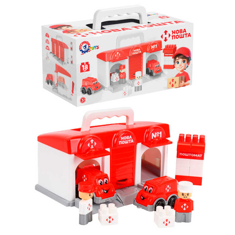 гр Гараж 1867 (6) "Technok Toys", “Пошта”, 2 машинки, запускач, 2 ігрові фігурки, в коробці