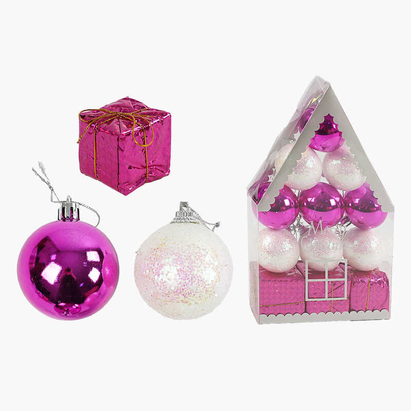 Новорічні прикраси C 67386 (108) 12 штук, кульки, подарунки, D=5 см, у слюді