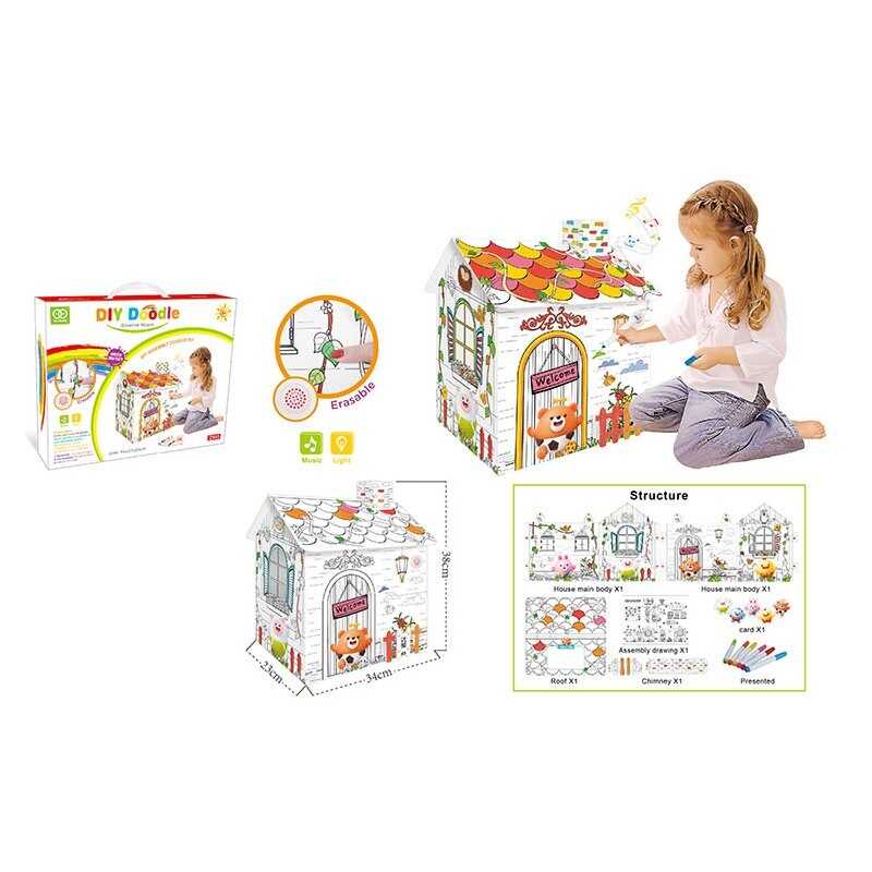 Будиночок-розмальовка Z 030 (24) світло, пісні англійською, розмір готового виробу 34х23х38, кольорові фломастери, в коробці