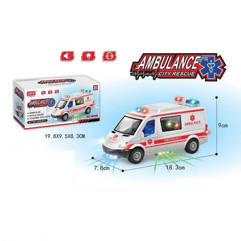 Машинка 4688 B (120/2) "Швидка допомога", на батарейках, підсвічування, колеса вільного ходу, звук, в коробці