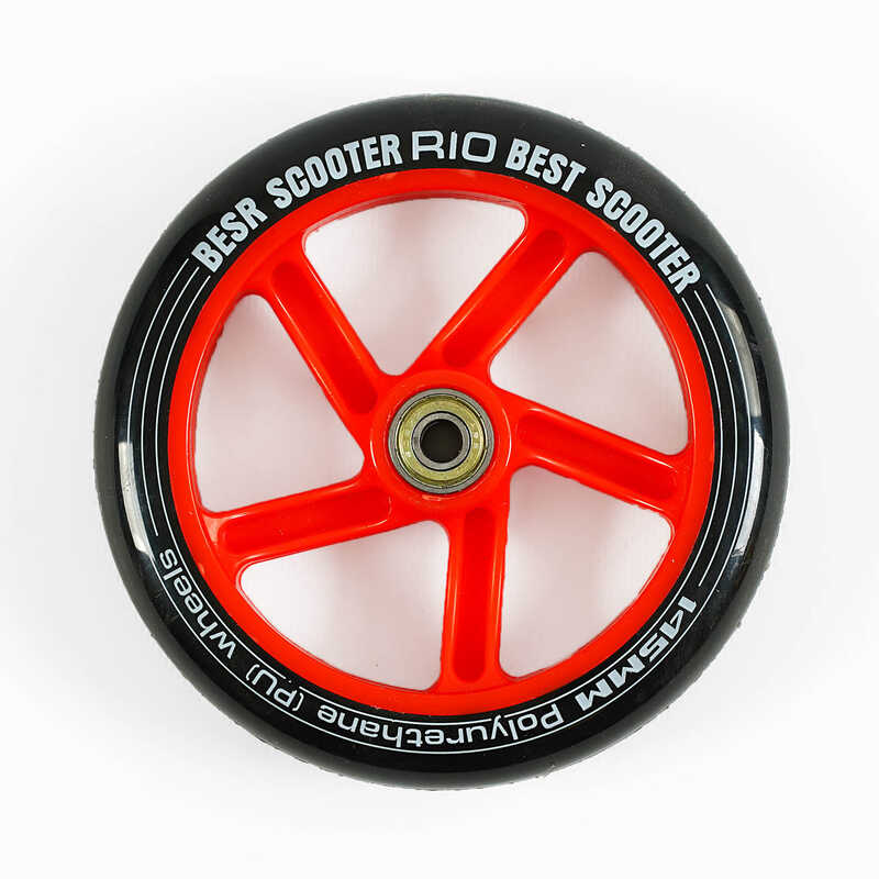 Колесо для самоката WH-4055/145 (35) ЦІНА ЗА 2 ШТУКИ В УПАКОВЦІ, матеріал PU, діаметр 145мм, колір ЧЕРВОНИЙ, з підшипниками,