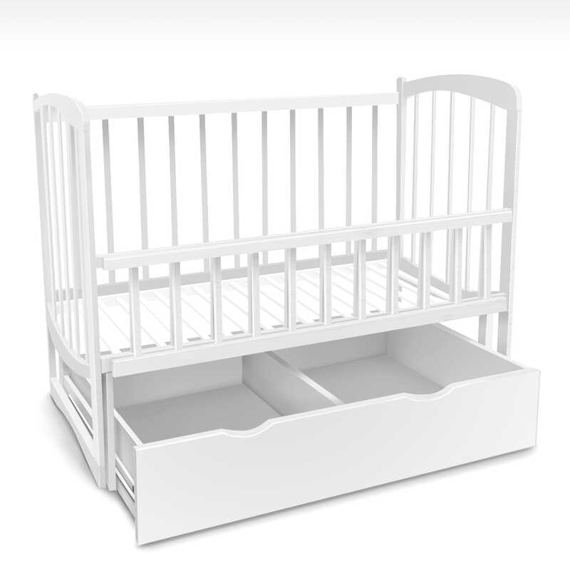 гр Ліжечко дерев`яне, маятник+шухляда, відкидний борт, "Комета" С-140027 (1) вільха - колір білий