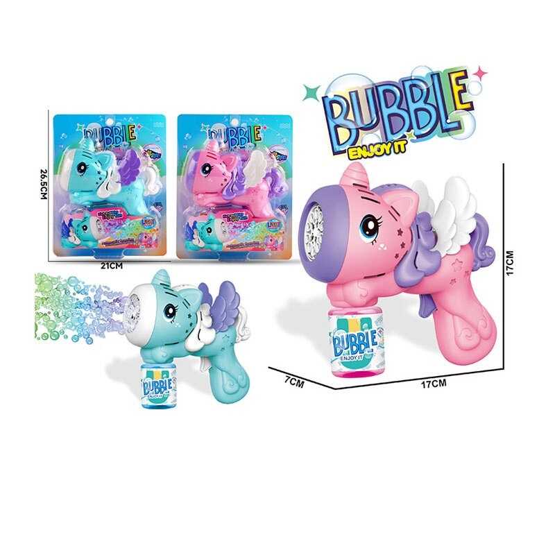 Пістолет з мильними бульбашками 812 A (48/2) 2 кольори, “Єдиноріг”, автоматичний принцип, пляшка мильного розчину, підсвічування, на батарейках, на листі