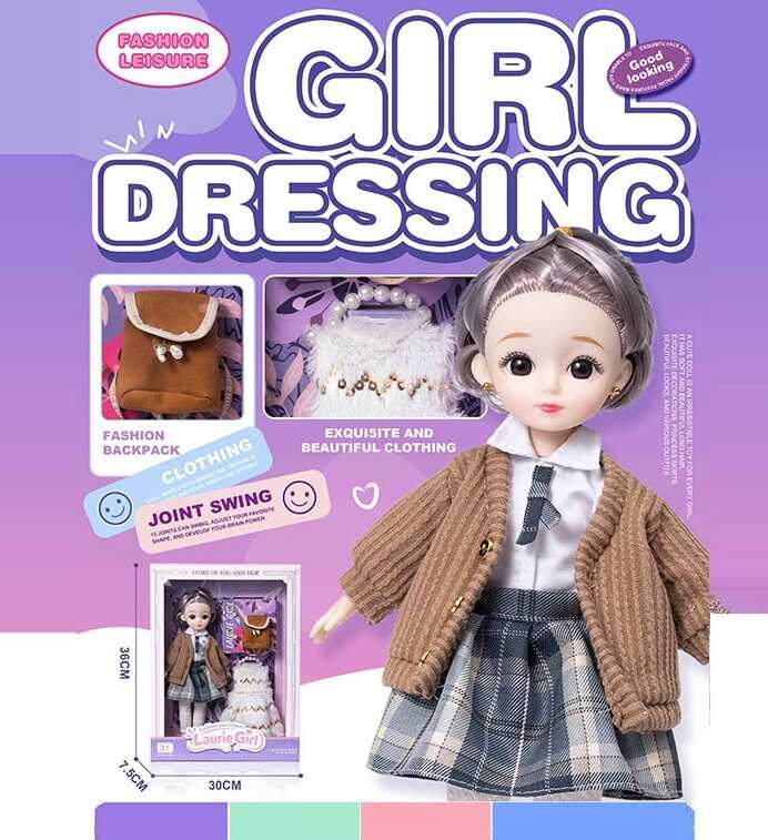 Лялька Q-A 24 (72/2) висота - 30 см, тіло — пластик, голова — гума, шарнірні з’єднання суглобів, знімне взуття, змінний одяг, аксесуари, в коробці