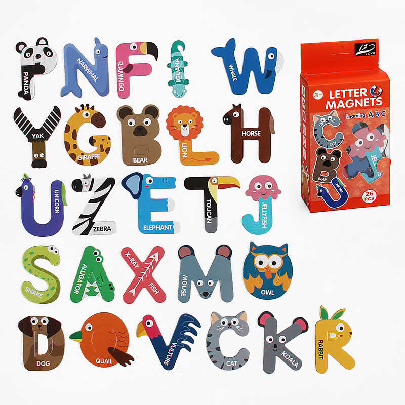 Магнітний алфавіт 202-4 (96/2) “Звірятки”, 26 елементів, англійська абетка, в коробці