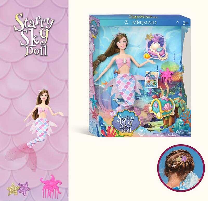 Лялька SK 050 C (48/2) "Русалонька", висота 30см, зажимчик та гребінець для волосся, знімний одяг та взуття, в коробці