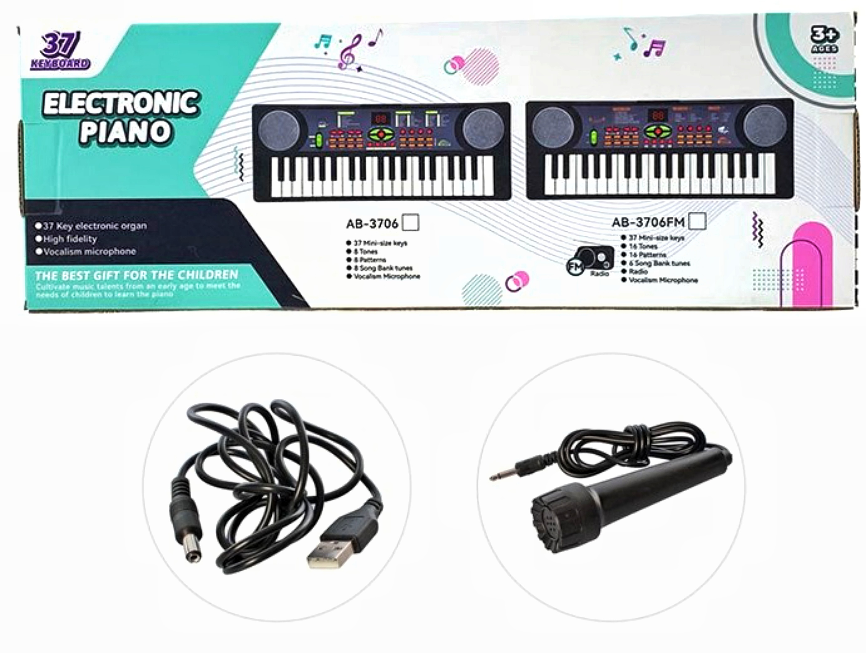 Піаніно AB-3706FM, FM - радіо , мікрофон , USB шнур , батар., коробка