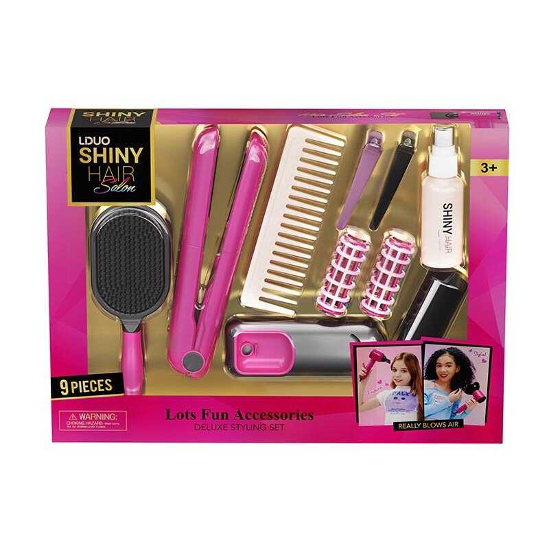 Набір перукаря 626005 (24) 9 елементів, звук, підсвічування, стайлер, щітка для волосся, гребінець, бігуді, заколки, в коробці