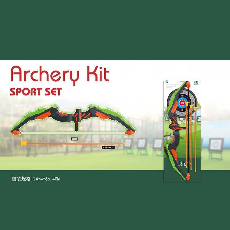 Лук 988-670 D (24/2) 3 стріли на присосках, підсвічування, на батарейках, довжина лука 62 см, картонна мішень, на листі