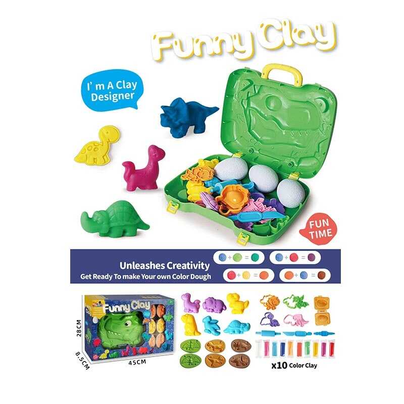 Тісто для ліплення CB 5539 (36) "Мастерня динозаврів", кейс, 10 пачок тіста, форми, качалка, ножичок, в коробці