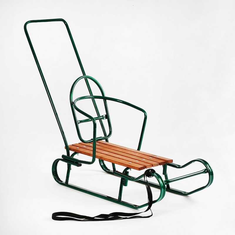 гр Санки "Королівські" 24903 плоскі полози, з ручкою, колір зелений  (1)