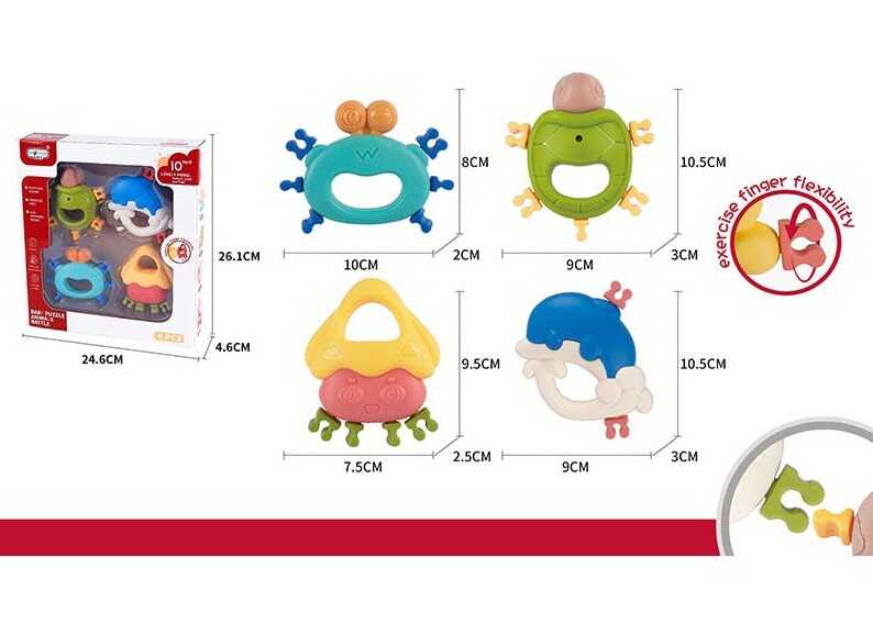 Набір брязкалець 668-99 (72) 4 штуки, морські мешканці, прорізувач, в коробці