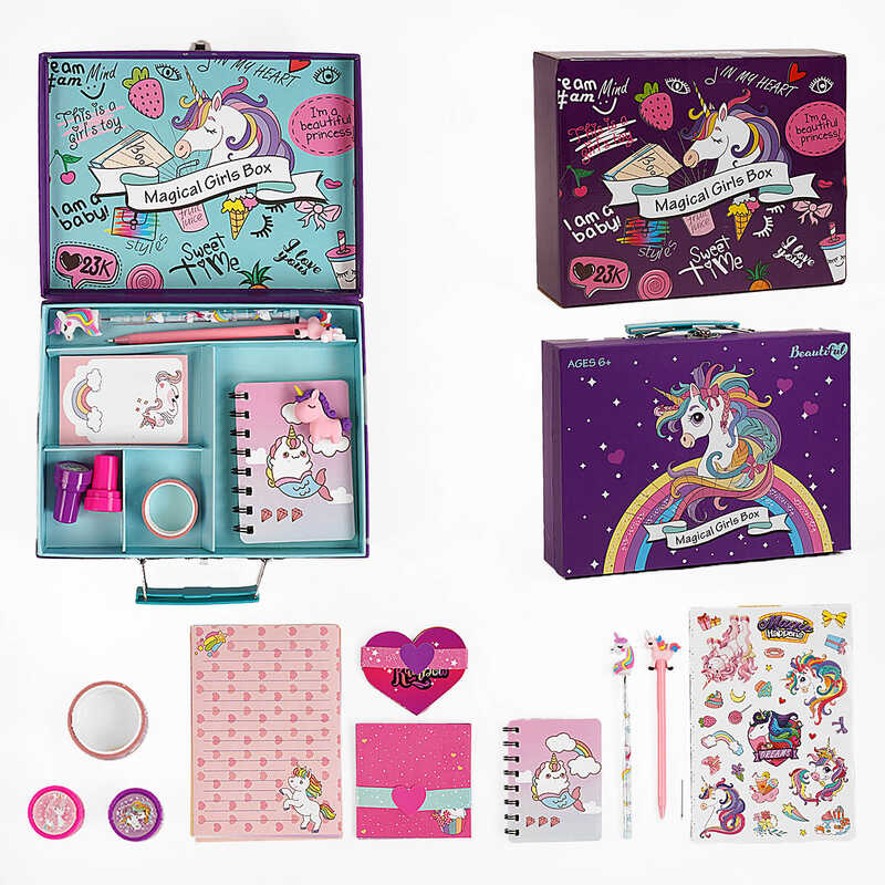 Набір для творчості 926 A (30) “Єдиноріг”, у валізі, ручка, олівець, штампи, конверти, листівки, наліпки, папір, блокнот, декоративний скотч, в коробці