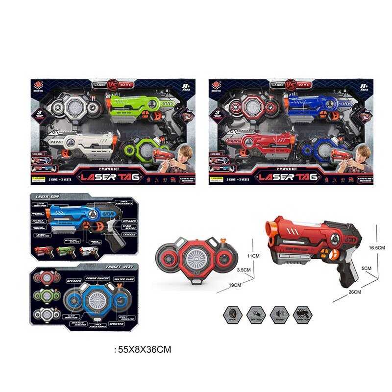 Пістолети з мішенями 869-24 (12) 2 види, 2 бластери, 2 мішені, підсвічування, вібрація, звук, парогенератори, ремені, в коробці