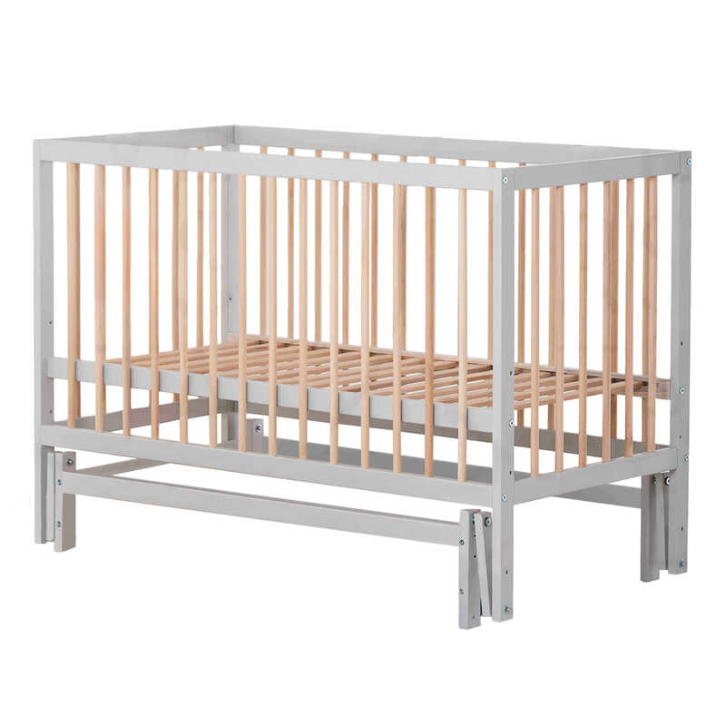 гр Ліжечко дитяче "Софія-2" - шарнір-підшипник з опускною боковиною (Сірий + натуральний)