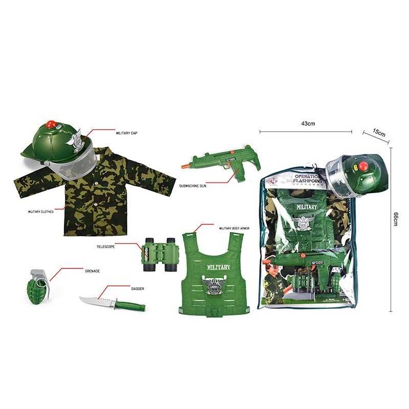 Військовий набір M 012 (12) сорочка, каска, звуки, підсвічування, бронежилет, автомат, бінокль, ніж, граната, в чохлі