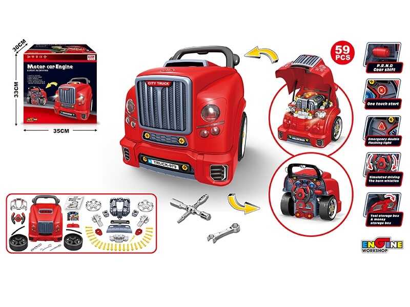 Машина-конструктор D 001-2 (9) 59 деталей, звук, підсвічування, коробка передач, деталі, інструменти, наліпки, в коробці