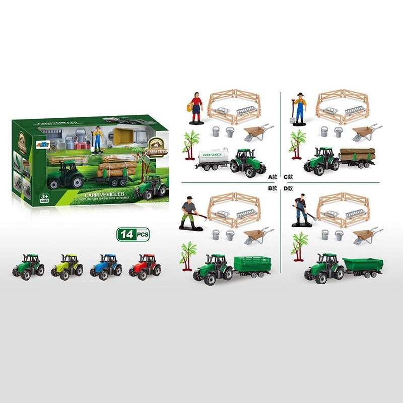 Трактор 5279-101 (72/2) причеп, фігурка фермера, елементи загорожі, тачка, гумові колеса причепа, аксесуари, в коробці, ВИДАЄТЬСЯ ТІЛЬКИ МІКС ВИДІВ