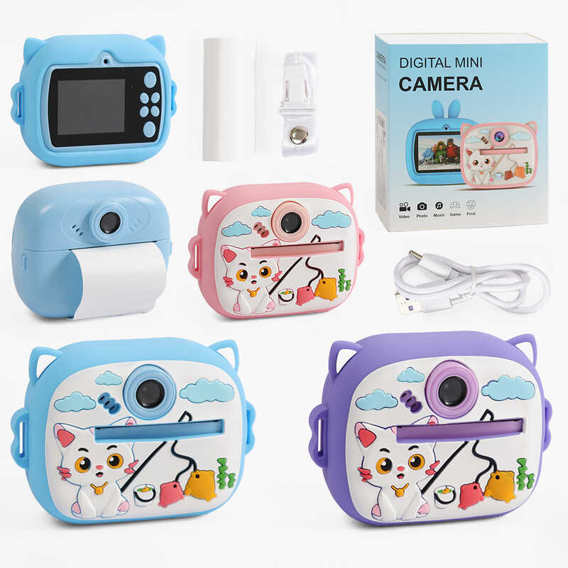 Фотоапарат-принтер C 72975 (40) кабель type-C, роз’єм для SD карти, фото, відео, ігри, рулон термопаперу, силіконовий чохол, в коробці, ВИДАЄТЬСЯ ТІЛЬКИ МІКС ВИДІВ