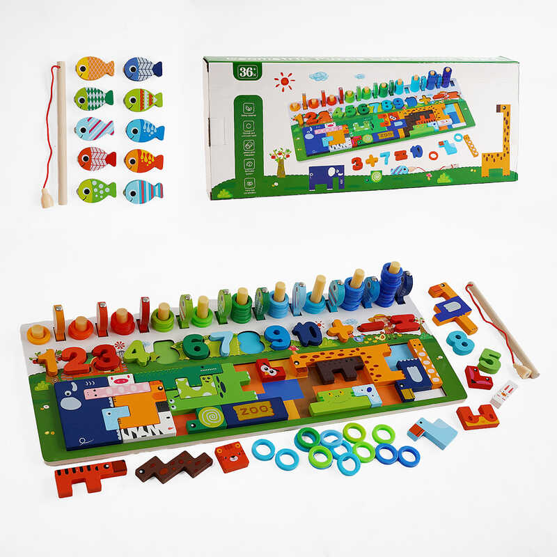 Логічна дерев’яна дошка C 65715 (36) кілочки, сортер, пазли магнітна риболовля, в коробці