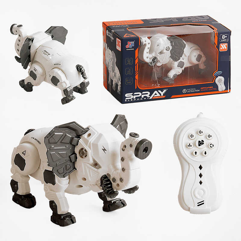 Слон на радіокеруванні 128 A-40 (24) світло, мелодія, звуки, рух вперед/назад, від батарейок, пульт, парогенератор, режими, в коробці