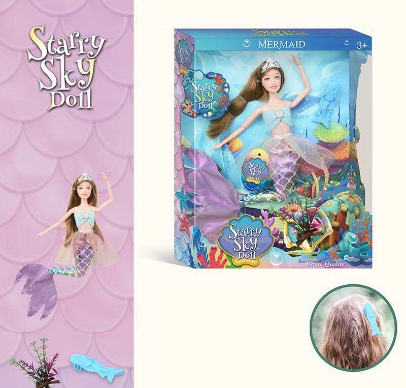 Лялька SK 050 D (48/2) “Русалка”, висота 30 см, знімне взуття, гребінець, штучні квіти, аксесуар, в коробці