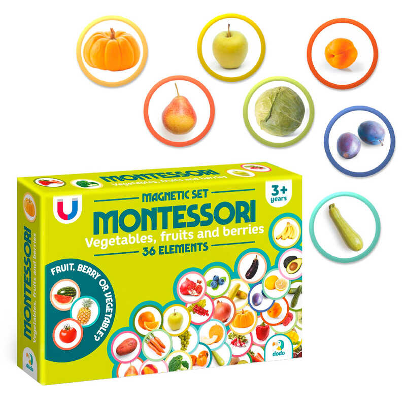 гр Магнітний набір Монтесорі «Овочі, фрукти і ягоди» 200272  (32) "Dodo", 36 елементів, в коробці