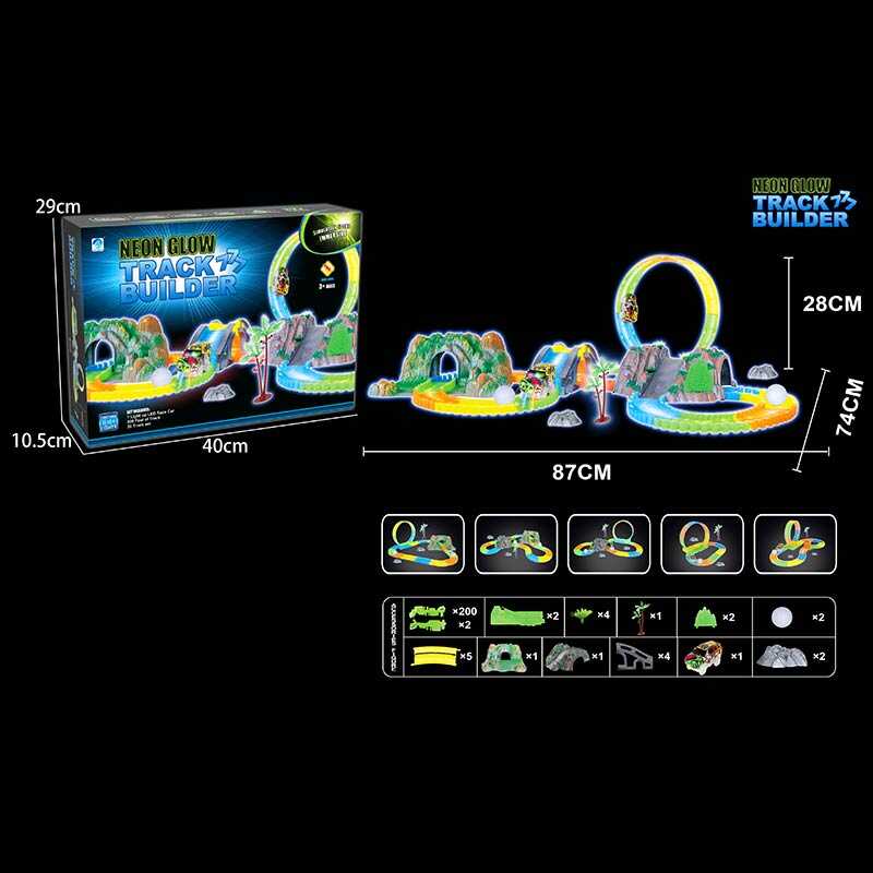 Трек 777-134 (24/2) 200 деталей, машинка на батарейках, підсвічування, неоновий трек, в коробці