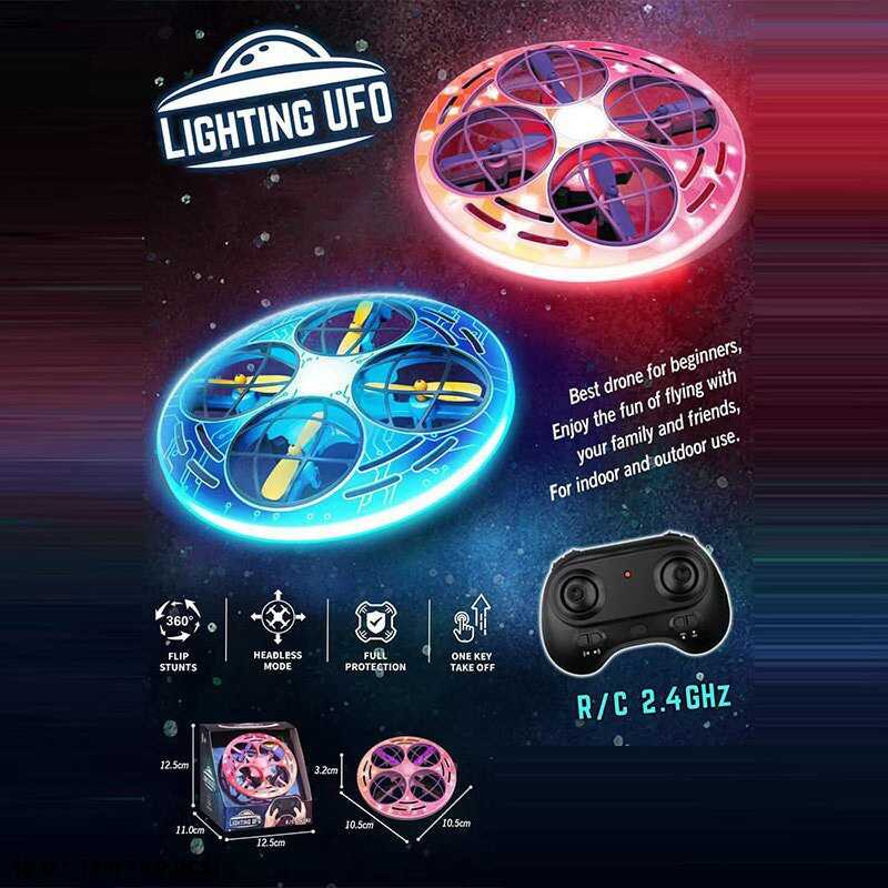 Літаюча тарілка на радіокеруванні  CX 003 (48) 2 кольори, акумулятор: 3.7 V, пульт: 2.4 GHz, діаметр: 10.5 см, підсвічування, USB - кабель, захисні решітки, в коробці