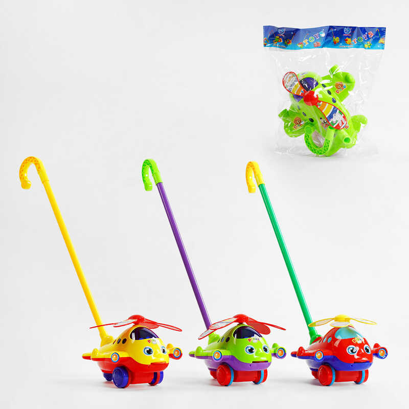 Каталка 0323 (72/2) "Вертоліт", 3 кольори, на паличці, з дзвіночком, у пакеті, ВИДАЄТЬСЯ ТІЛЬКИ МІКС ВИДІВ