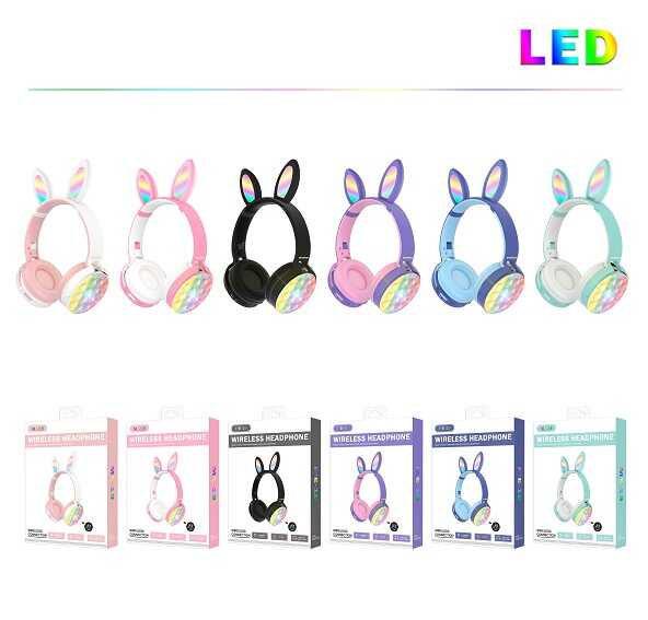 Навушники C 55255 (60) "Зайчик", мікс кольорів, поп-іт, бездротові Bluetooth, світло, радіо, мікрофон, USB кабель, в коробці