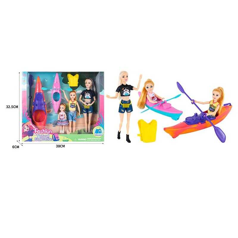 Набір ляльок ST 5616-5 (36/2) 3 ляльки, висота 30 см, 2 байдарки, плавальний жилет, аксесуари, в коробці