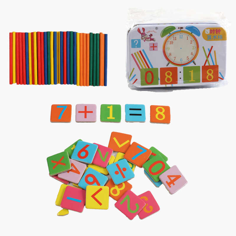 Математична магнітна гра C 73229 (200) магнітні картки, цифри, дерев’яні палички, в боксі