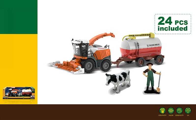 Комбайн 550-38 K (24/2) підсвічування, звуки транспорту, інерція, гумові колеса,фігурка людини й корови, цистерна від’єднується, в коробці