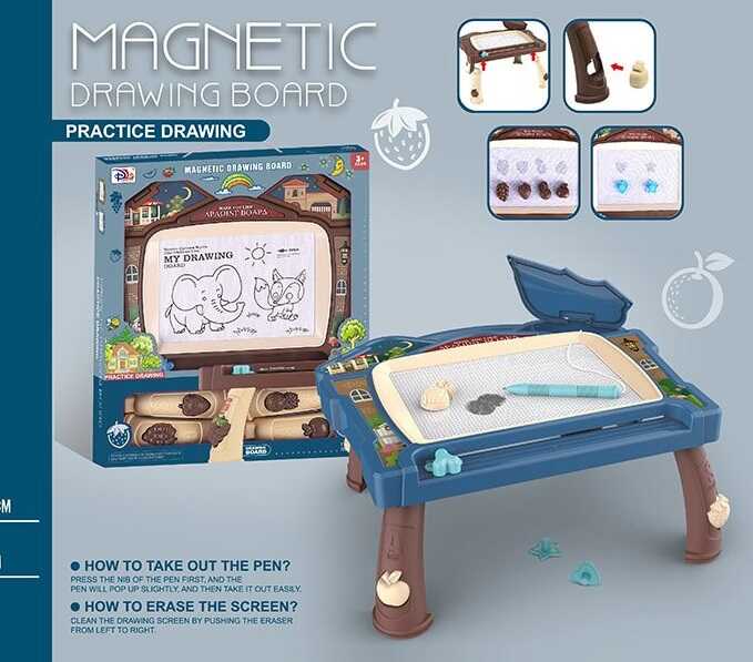 Столик для малювання CJ 6011-1 PM (48/2) 2 кольори, магнітна дошка, 6 штампів, в коробці, ВИДАЄТЬСЯ МІКС ВИДІВ