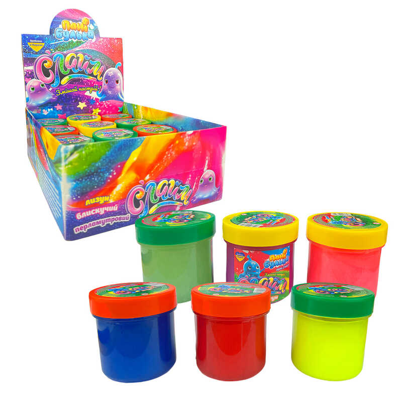 гр Слайм 23467 (1) "Пані Булька", ЦІНА ЗА 12 ШТУК, 120 грамів, ароматизований, середня банка, перламутр, 12 кольорів, ВИДАЄТЬСЯ МІКС
