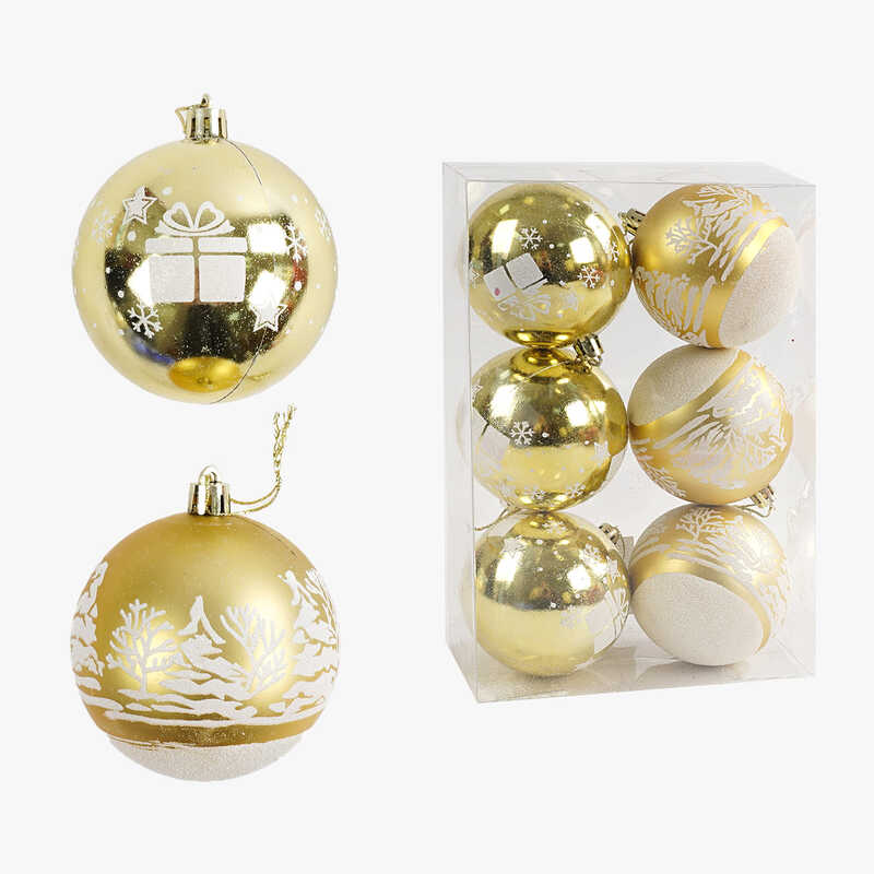 Новорічні прикраси C 67680 (64) 6 штук, кульки, D = 7,5 см, у слюді