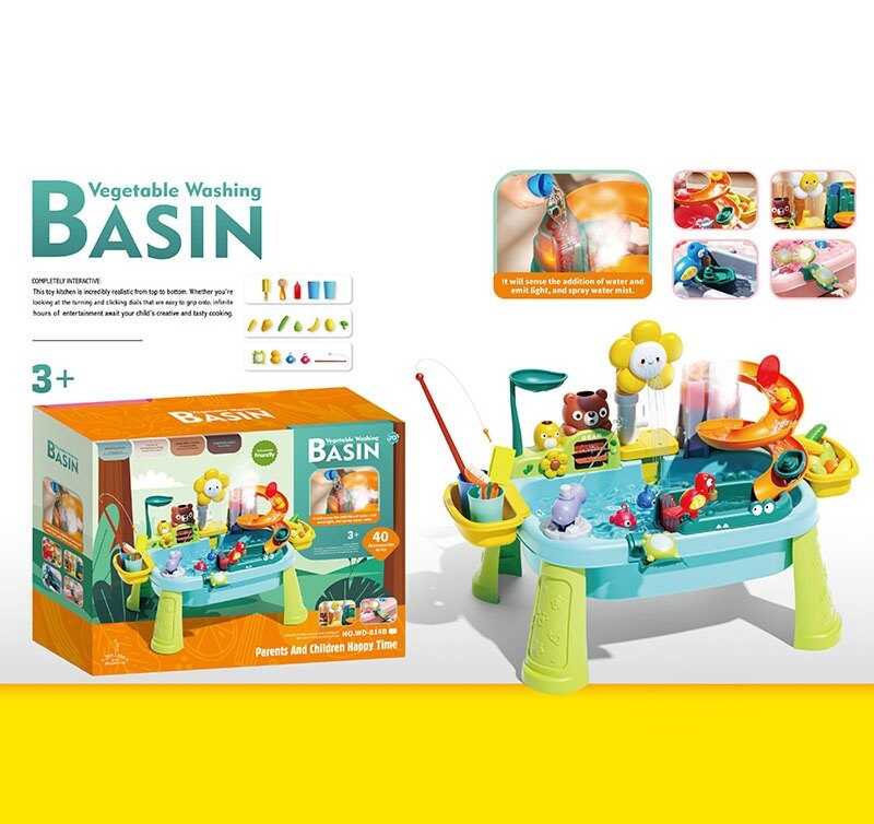 Риболовля WD 814 B (12) 59х33х42 см, 40 елементів, автоматична подача води, вудочка, рибки, спуски, світло, парогенерація, на батарейках, в коробці