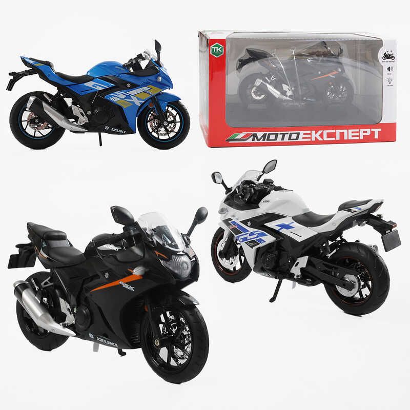 Мотоцикл BG 69-325 (48/2) "Мото Експерт", 3 кольори, металопластик, масштаб 1:12, прогумовані колеса, підсвічування, звук, амортизація, платформа, в коробці, ВИДАЄТЬСЯ ТІЛЬКИ МІКС ВИДІВ