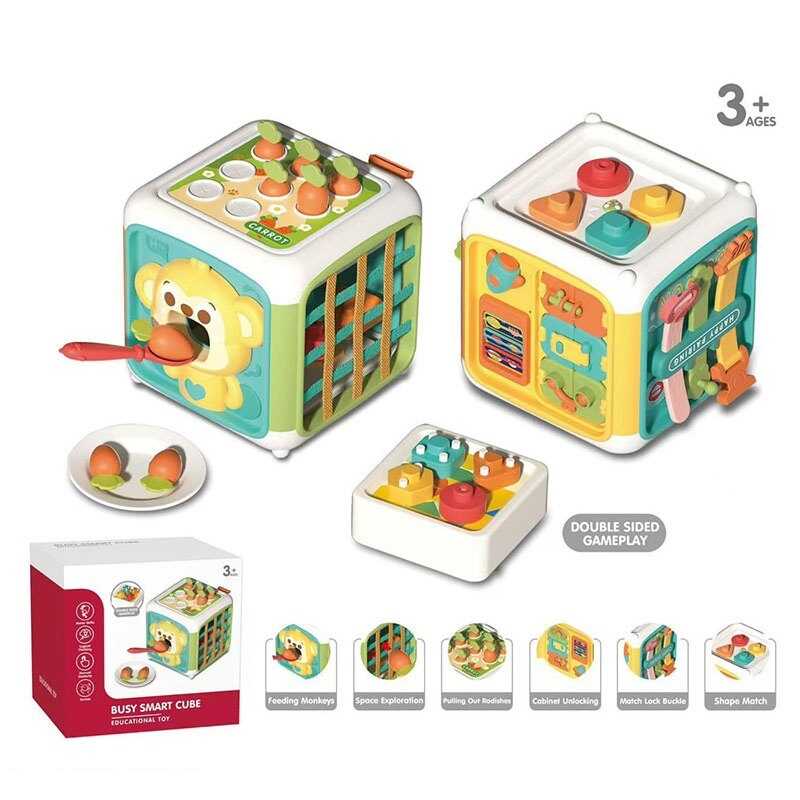 Куб логічний YL 562 (24) еластичні решітки, пальчикові ігри, гра з морквинами, сортер, рухомі елементи, в коробці