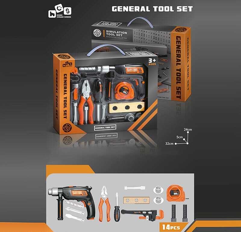 Набір інструментів 778-90 (72/2) 14 елементів, дриль, розвідний ключ, плоскогубці, викрутка, рулетка, в коробці