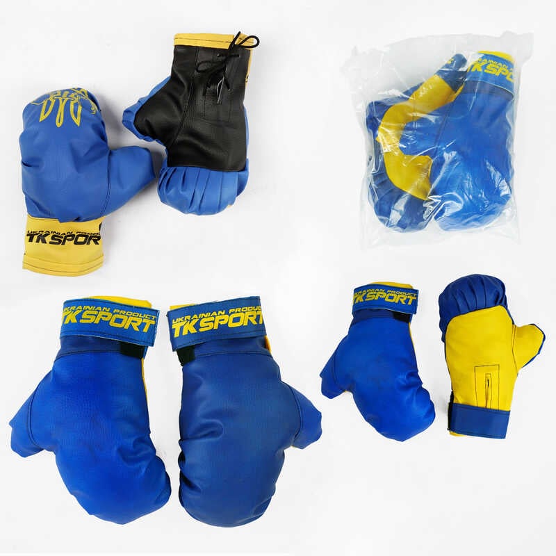 гр Боксерські рукавички Б-63620 6 унцій, колір синьо-жовті, 2 види (1) "TK Sport", у пакеті ВИДАЄТЬСЯ МІКС